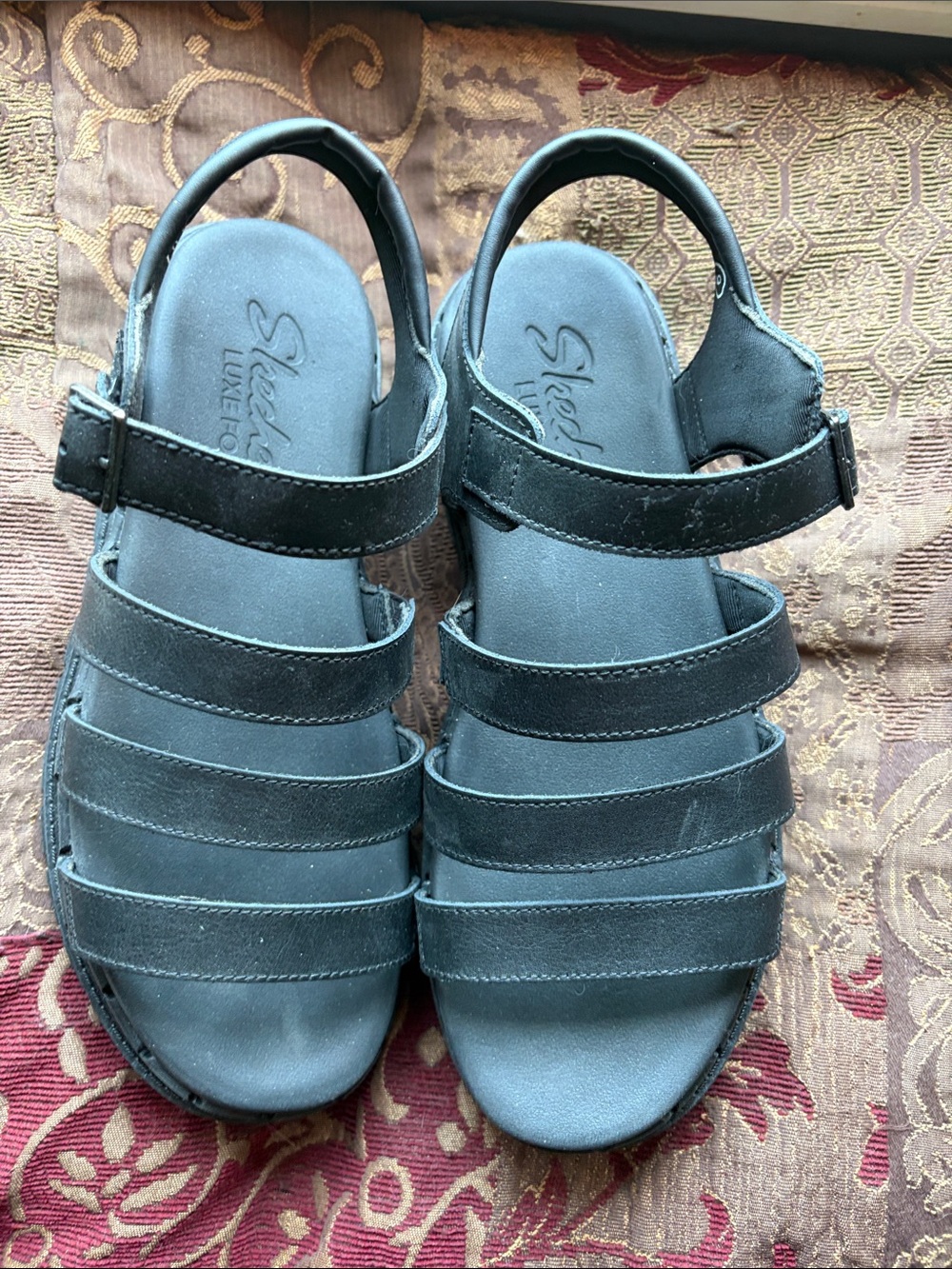 Skechers Women's Black Multi-Strap Comfort Sandals